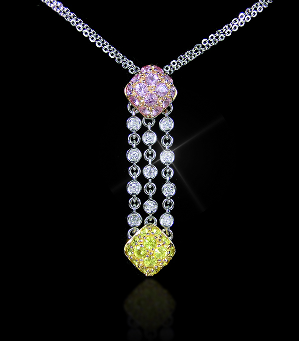 古典風情-彩色寶石鑽石項鍊