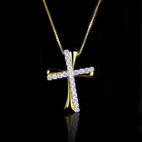 雙色雙材質十字架鑽石項鍊